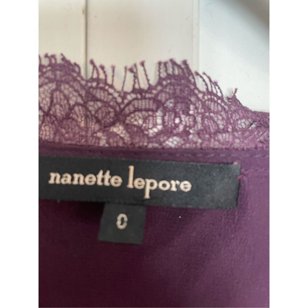 Nanette lepore 100% silk purple ruffled lace trim blouse size 0 - Picture 4 of 10